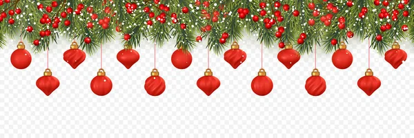 Festliche Weihnachten Oder Neujahr Hintergrund Christbaumzweige Mit Stechpalmen Und Weihnachtskugeln — Stockvektor
