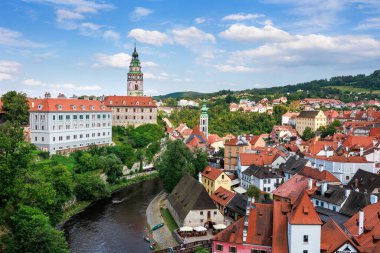 Panorama of Cesky Krumlov. Castle, Tower, cityscape Cesky Krumlov, Czech republic. UNESCO World Heritage Site.