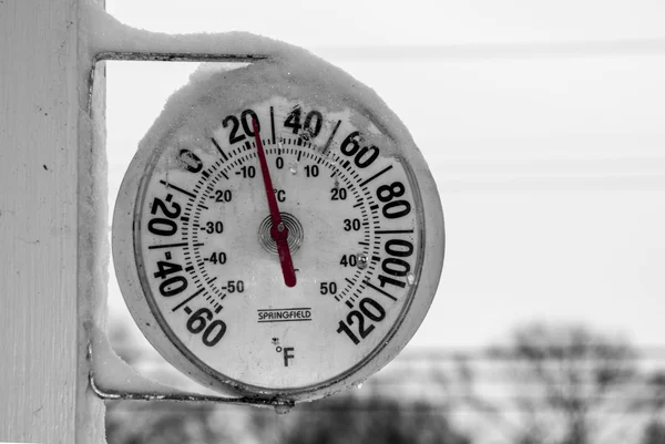 Termometro coperto di neve Fotografia Stock