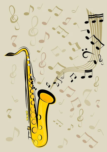 Saxofón y notas — Vector de stock
