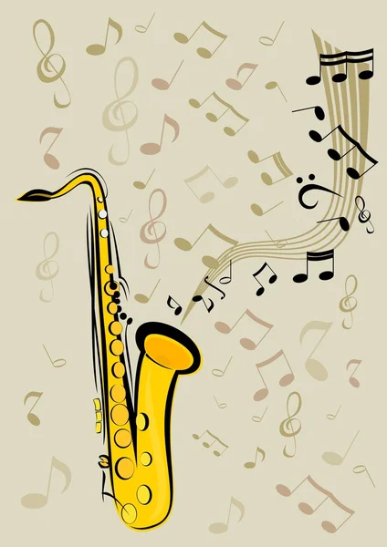 Saxophone and notes — Stock Vector