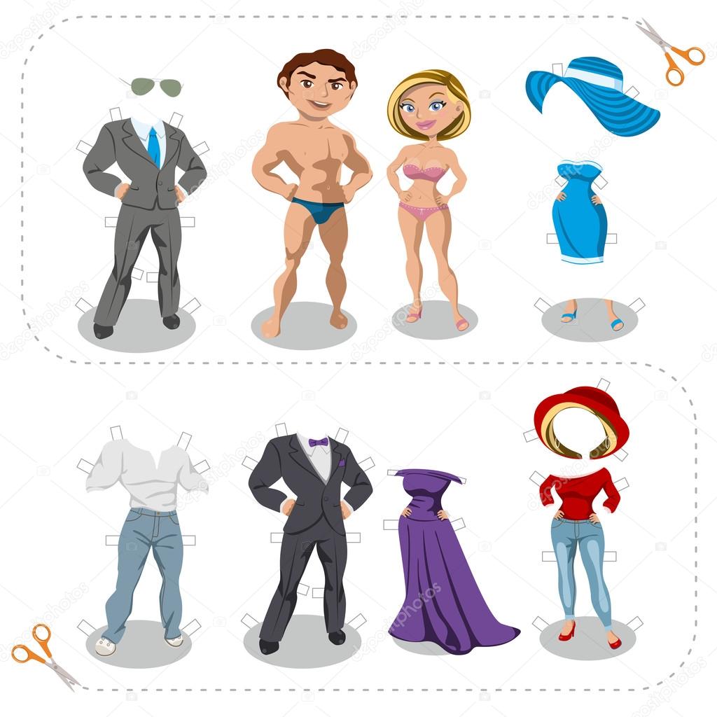 Game cutouts man and woman clothes