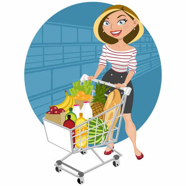 Belle femme au supermarché — Image vectorielle