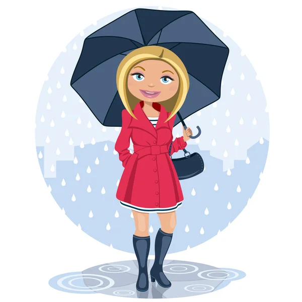 Yağmurda şemsiyeli kadın — Stok Vektör
