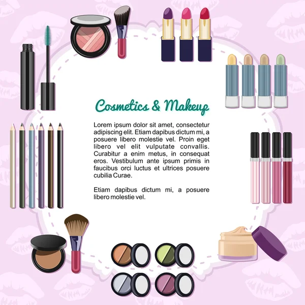 Conjunto de diversos cosméticos y artículos de maquillaje — Archivo Imágenes Vectoriales