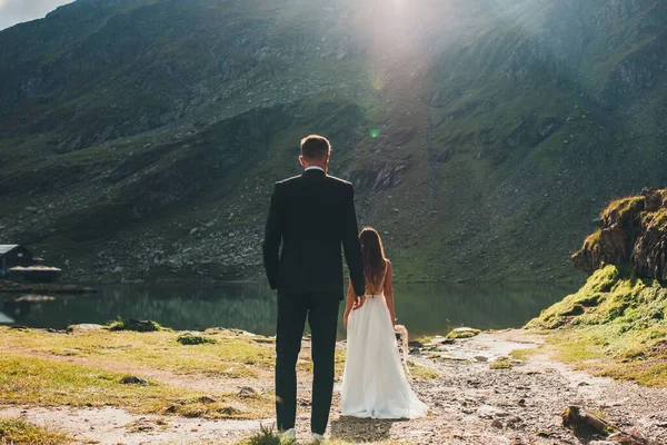 Rear View Bride Waiting Meeting Groom Holiday Wedding Lovers Holiday —  Fotos de Stock