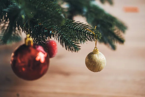 Retrato Primer Plano Del Ornamento Del Árbol Navidad Colgado Pino — Foto de Stock