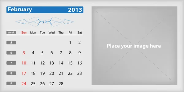 Calendario 2013 febrero — Vector de stock