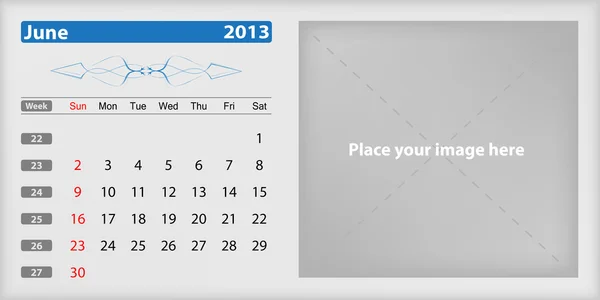 Calendrier 2013 juin — Image vectorielle