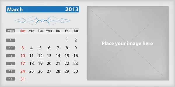 Kalender 2013 mars — Stock vektor