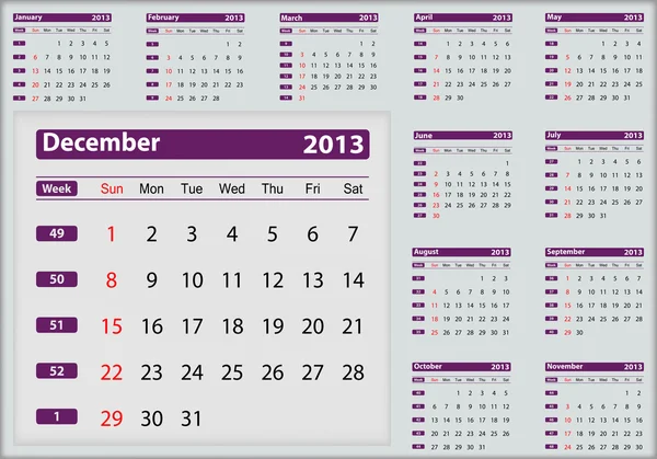 Calendario di dicembre 2013 evidenziando — Vettoriale Stock