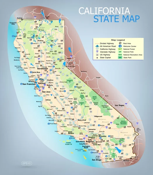 カリフォルニア州地図 — ストックベクタ