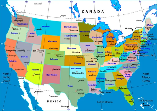 Ηνωμένες Πολιτείες χάρτη διάνυσμα Εικονογράφηση Αρχείου