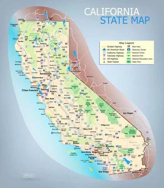 Карта штату Каліфорнія Стокова Ілюстрація