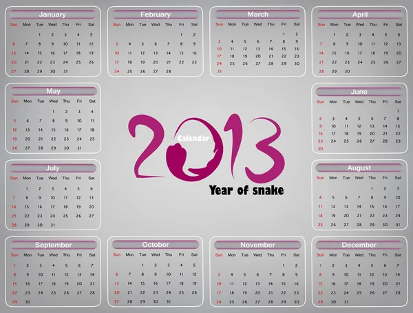 Calendar 2013 - Year of the Snake — Stock Vector