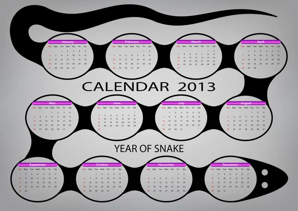 Calendario 2013 - Año de la Serpiente — Archivo Imágenes Vectoriales