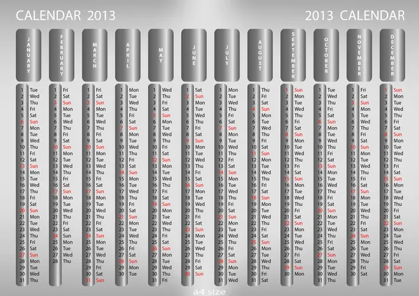 Calendar 2013 fundal metalic — Vector de stoc