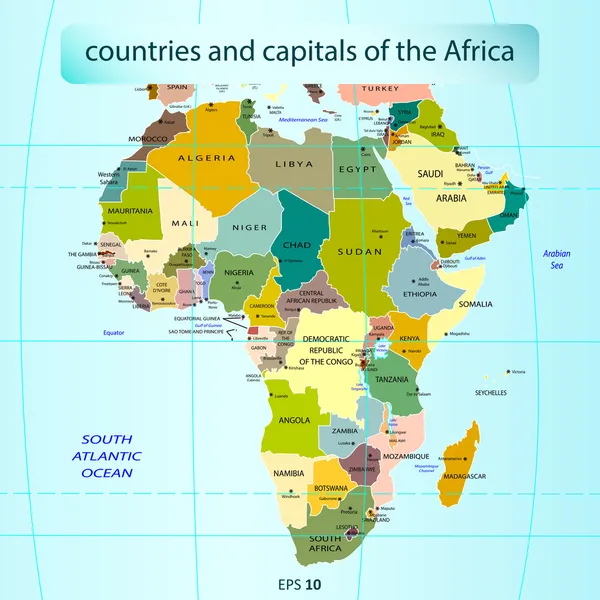 Länder och huvudstäder av Afrika — Stock vektor