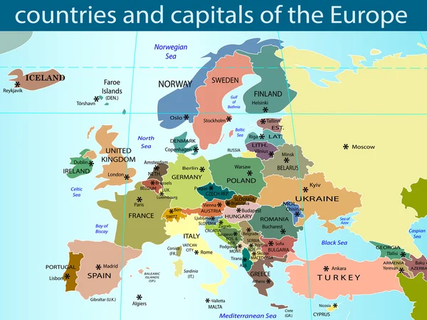 Länder und Hauptstädte Europas — Stockvektor