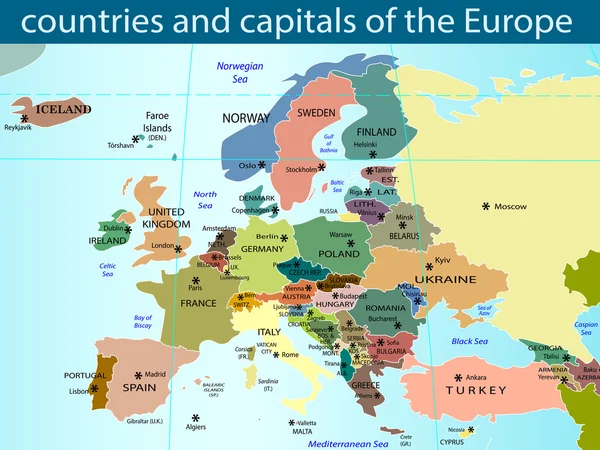 Países e capitais da Europa —  Vetores de Stock