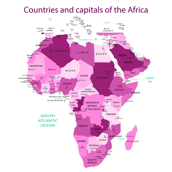 Países y capitales de África - rosa — Archivo Imágenes Vectoriales