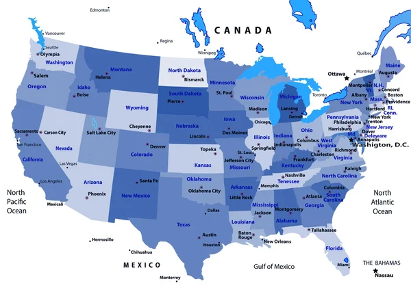 Vecteur de carte des États-Unis - bleu — Image vectorielle