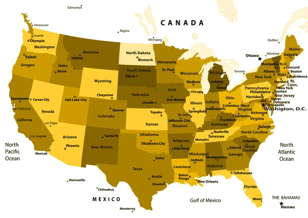 アメリカ合衆国地図ベクトル - 黄土色 — ストックベクタ