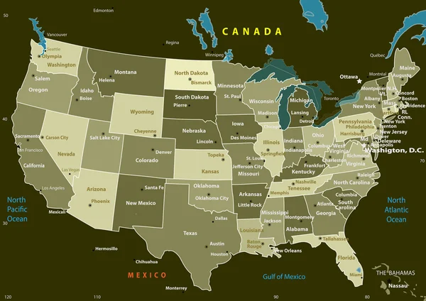 Karten-Vektor der Vereinigten Staaten — Stockvektor
