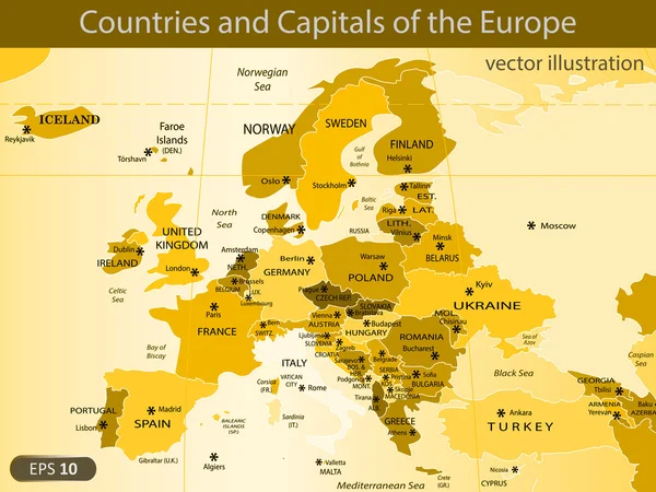 Länder und Hauptstädte Europas — Stockvektor