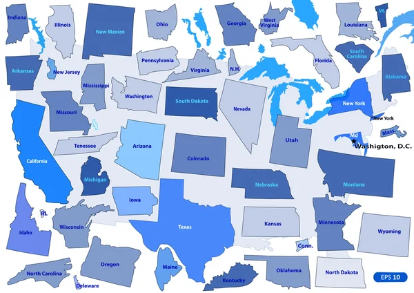 Carta geografica USA schema puzzle — Vettoriale Stock