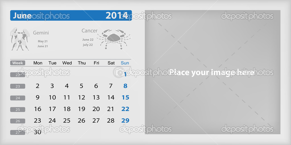 June 2014 Calendar and Zodiac