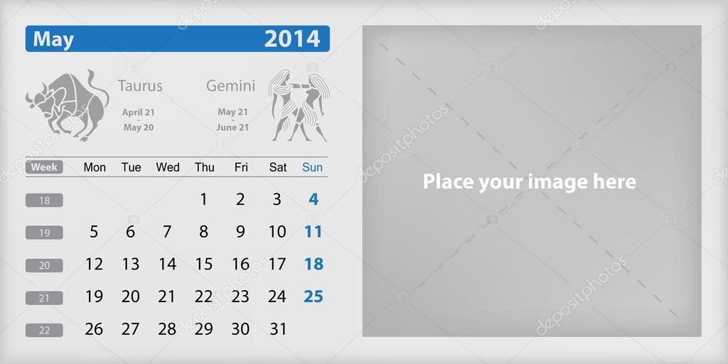 May 2014 Calendar and Zodiac
