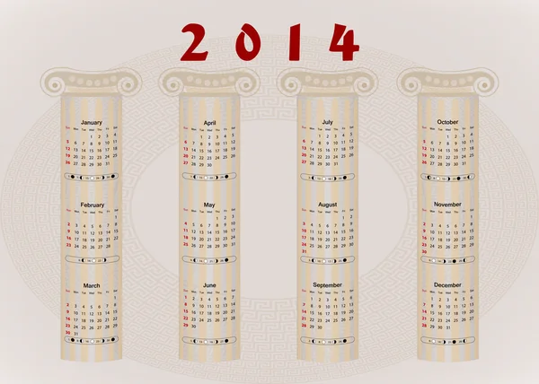 Kalender 2014 - oude Griekse motieven — Stockvector