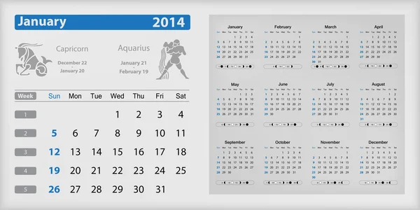 カレンダー 2014 - 強調した 1 月 ストックイラスト