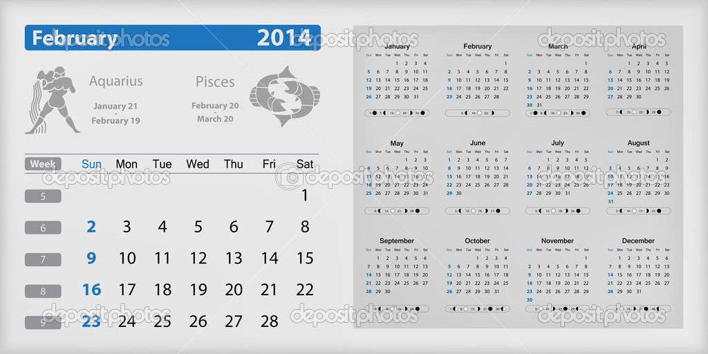 Calendar 2014 - February highlighted