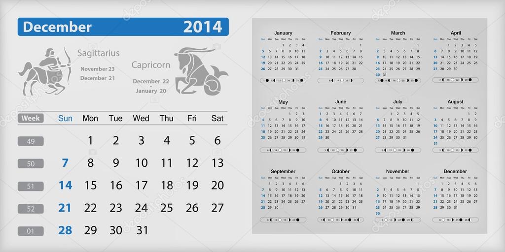 Calendar 2014 - December highlighted
