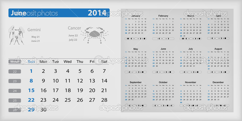 Calendar 2014 - June highlighted