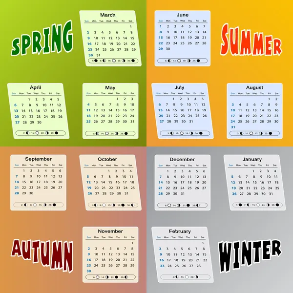 Calendario 2014 - suddiviso per stagione — Vettoriale Stock