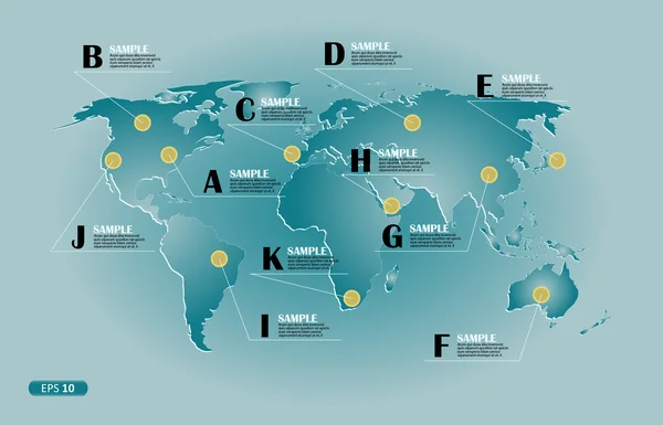 Carte du monde bleue avec éléments d'infographie — Image vectorielle