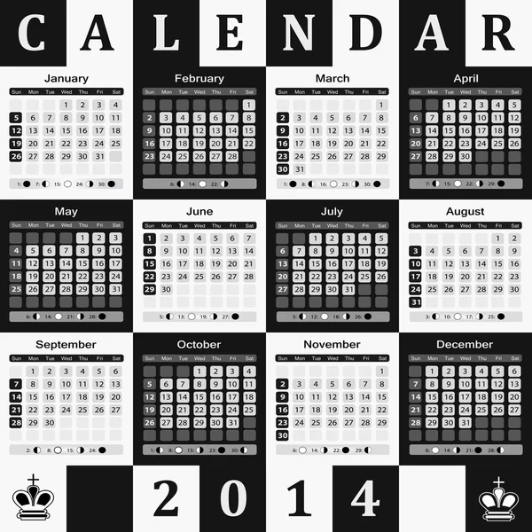 Calendario 2014 - fondo tablero de ajedrez — Archivo Imágenes Vectoriales