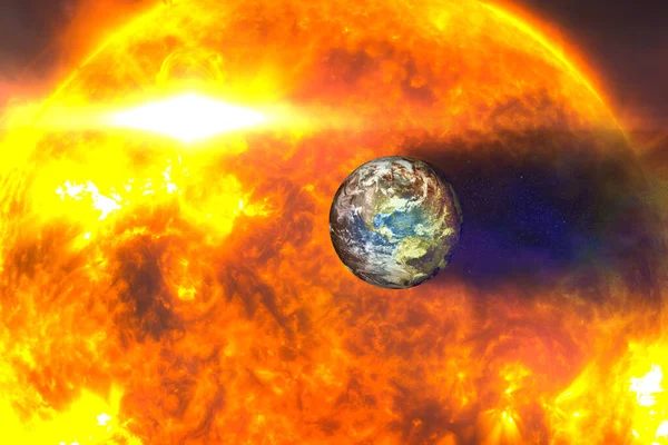 Earth Planet Burning Solar Storm Space Elements Image Were Furnished — Stock Photo, Image