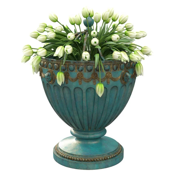 Klassische Vase Mit Weißen Tulpen Für Parks Und Innenräume Außenbereich — Stockfoto