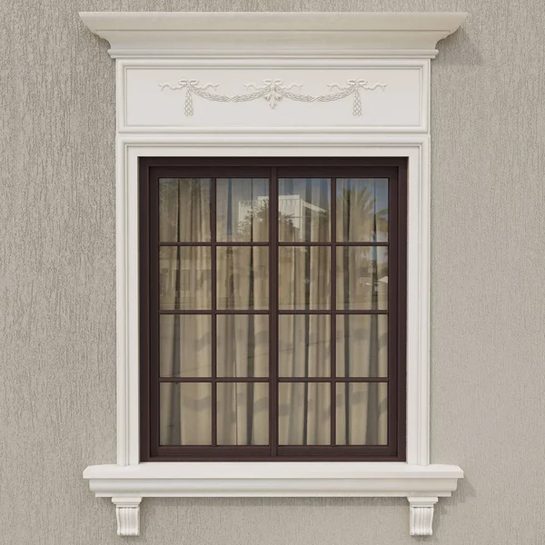 Özel Bir Için Alçı Pervazlı Klasik Pencereler — Stok fotoğraf