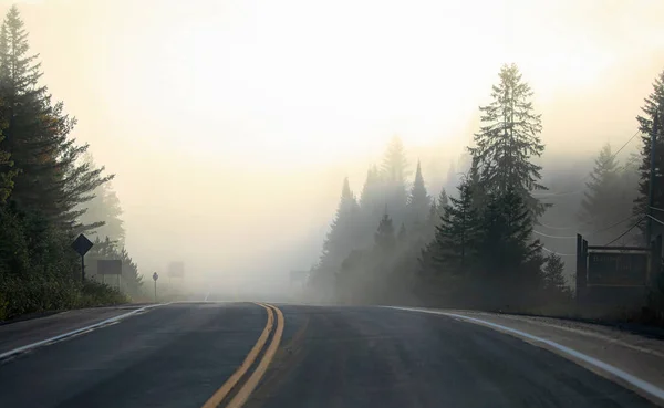 Early Autumn Morning Fog Highway Algonquin Park Canada — Stock Photo, Image