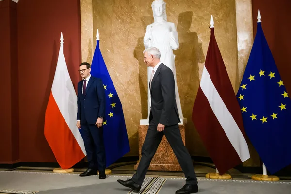 Ρίγκα Λεττονια Νοεμβρίου 2021 Mateusz Morawiecki Πρωθυπουργός Της Πολωνίας Συναντά — Φωτογραφία Αρχείου