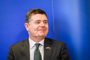 RIGA, LATVIA. 11th January 2022. Paschal Donohoe (at photo), Minister for Finance of Ireland, President of Eurogroup, during discussion with Martins Kazaks, Governor of central bank of Latvia.