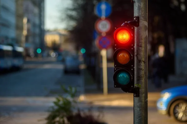 Riga Latvia 20Th November 2020 Traffic Light Shows Red — 스톡 사진