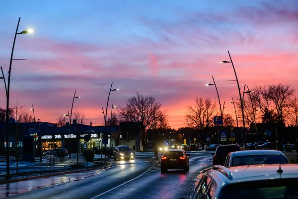 Adazi Latvia 13Th January 2022 Selective Focus Photo Beautiful Sunset — Stock Photo, Image