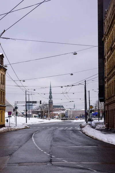 Riga Lotyšsko Února2021 Prázdná Ulice Městě Riga — Stock fotografie