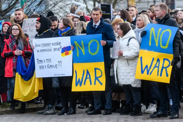 Riga Lettonie Février 2022 Manifestation Populaire Contre Attaque Russe Contre — Photo